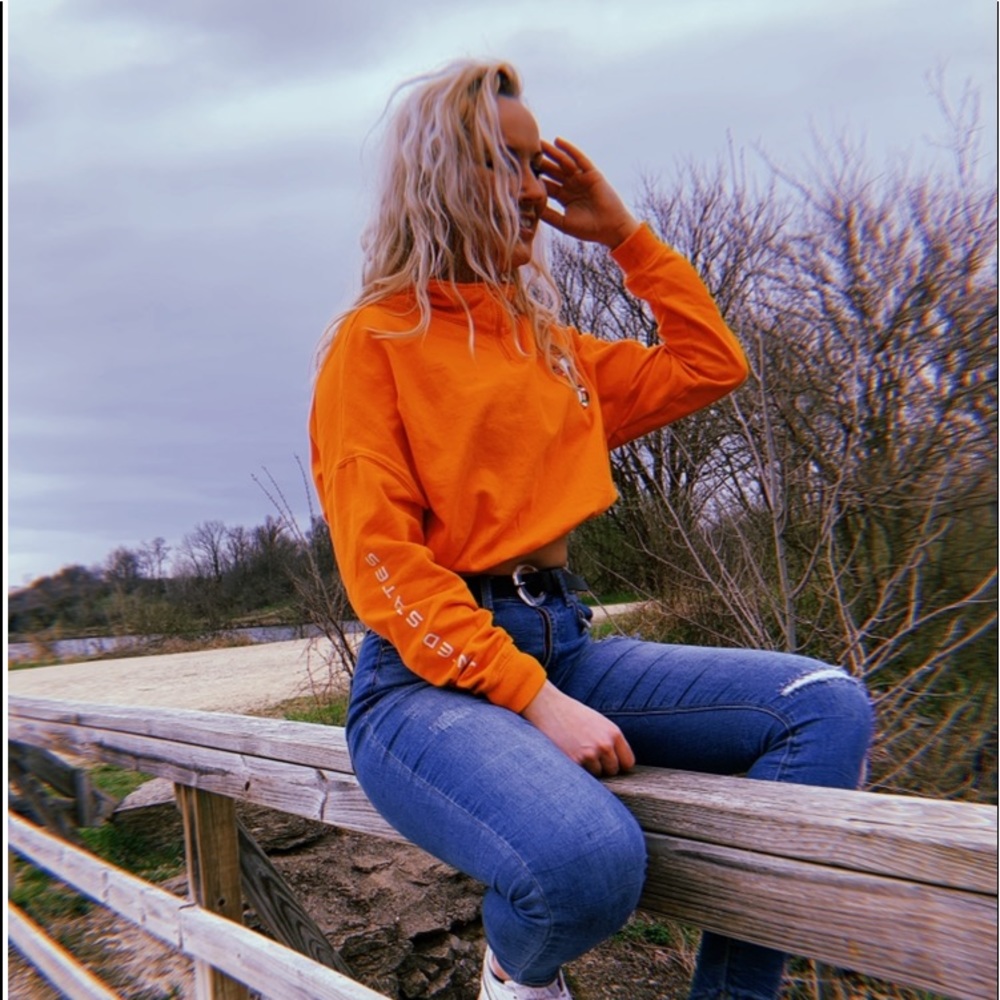 Cropped orange nasa sweatshirt sweater long sleeve
